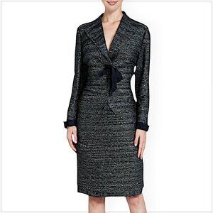 Max Mara Black White Tweed Cotton Wool Linen Blend Ribbon Skirt Suit Size 14 10